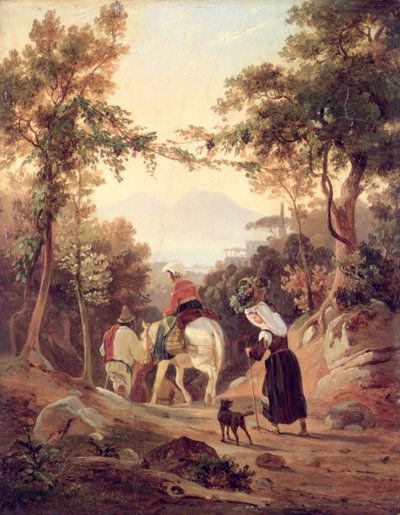 Italiaans Landschap met Boeren, c.1845 door Carl Wilhelm Goetzloff